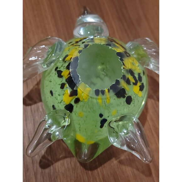 Crystal Glass Turtle Figurine Paperweight With Green Shell & Clear Flippers 7" - Picture 7 of 9